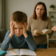 Elterndruck und Kinderstress bei der Hausaufgabe. Generiert mit KI