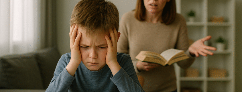 Elterndruck und Kinderstress bei der Hausaufgabe. Generiert mit KI